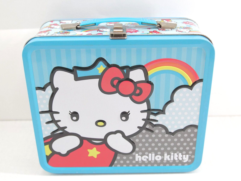 Hello Kitty Loungefly VTG 2010 Rainbow Metal Lunch Box Super Cute Sanrio Blue